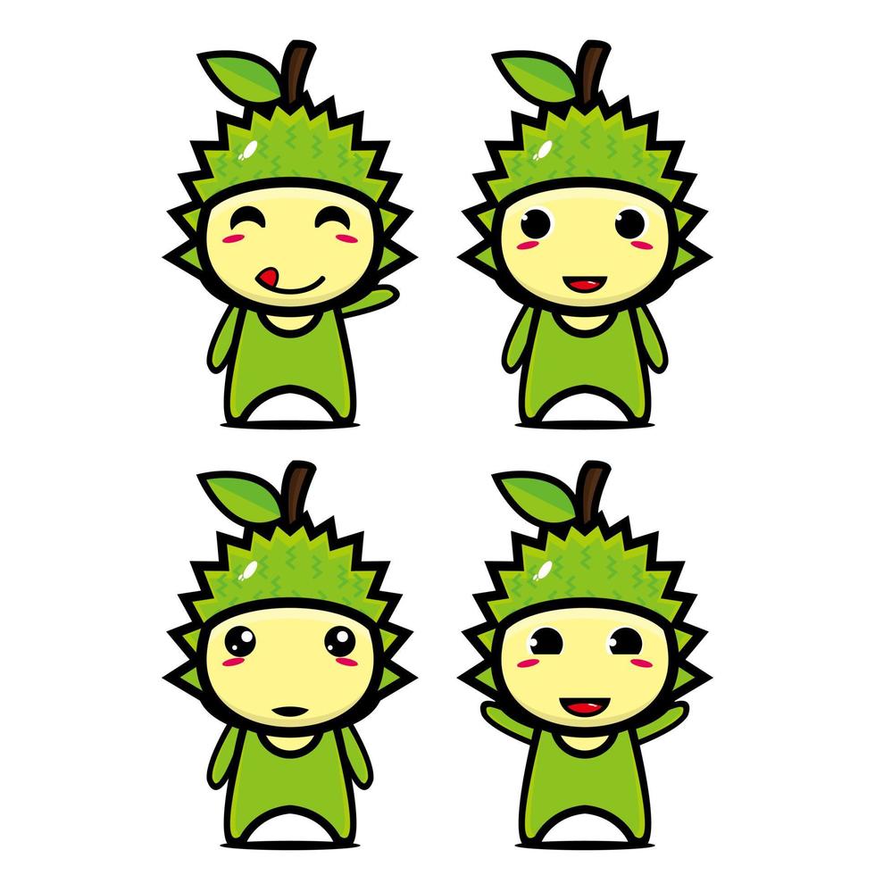 set collectie van schattige durian mascotte ontwerp karakter. geïsoleerd op een witte achtergrond. schattig karakter mascotte logo idee bundel concept vector