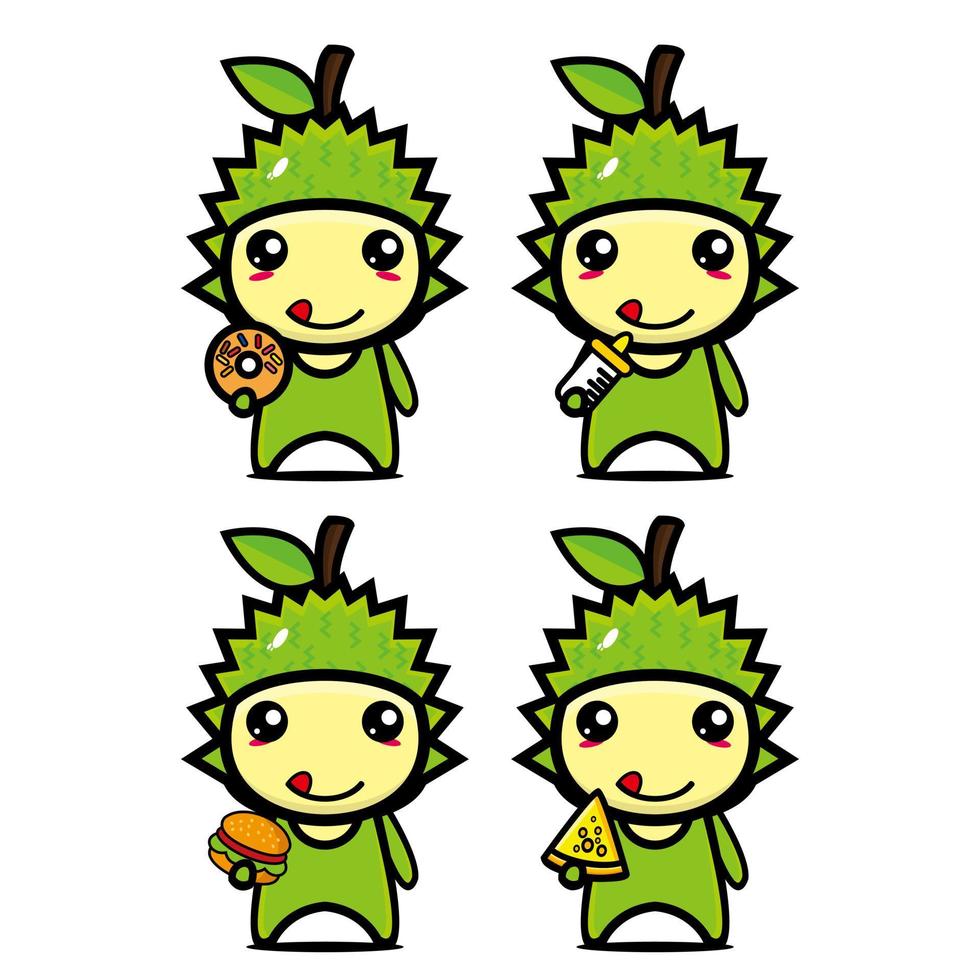 set collectie van schattige durian mascotte ontwerp karakter. geïsoleerd op een witte achtergrond. schattig karakter mascotte logo idee bundel concept vector