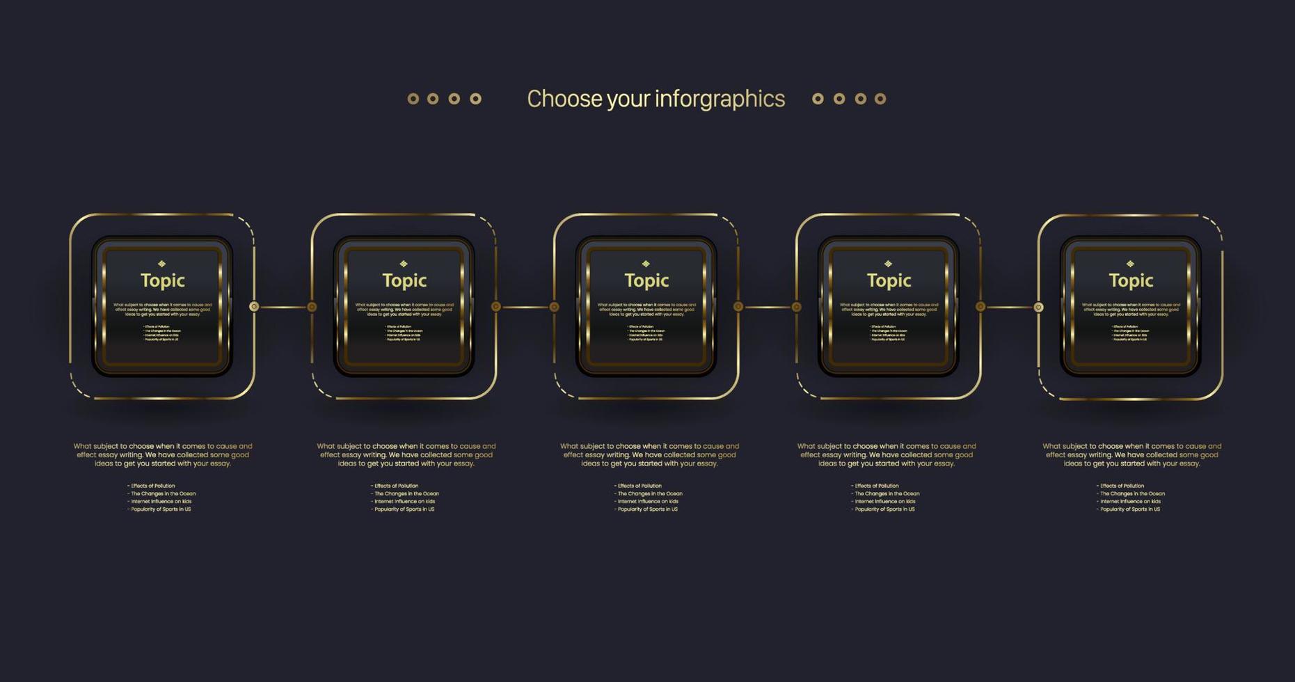 de beste donkere luxe stappenknoppen infographic met vijf opties proces, een gouden rechthoek objecten grafiek op donkere achtergrond, werkstroomontwerp voor zakelijke en financiële elementen vector