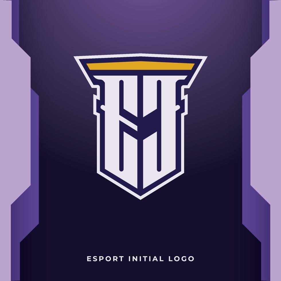 initiële ej met pilaar, vector eerste letter monogram esport en gaming-logo sjabloon