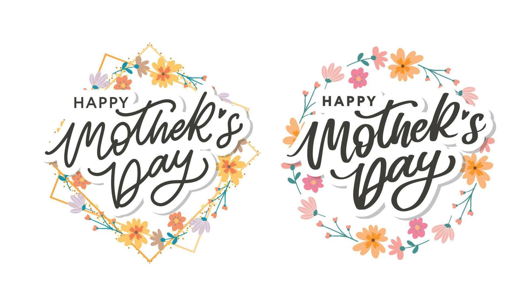 gelukkige moederdag belettering. handgemaakte kalligrafie vectorillustratie. moederdagkaart met bloemen vector