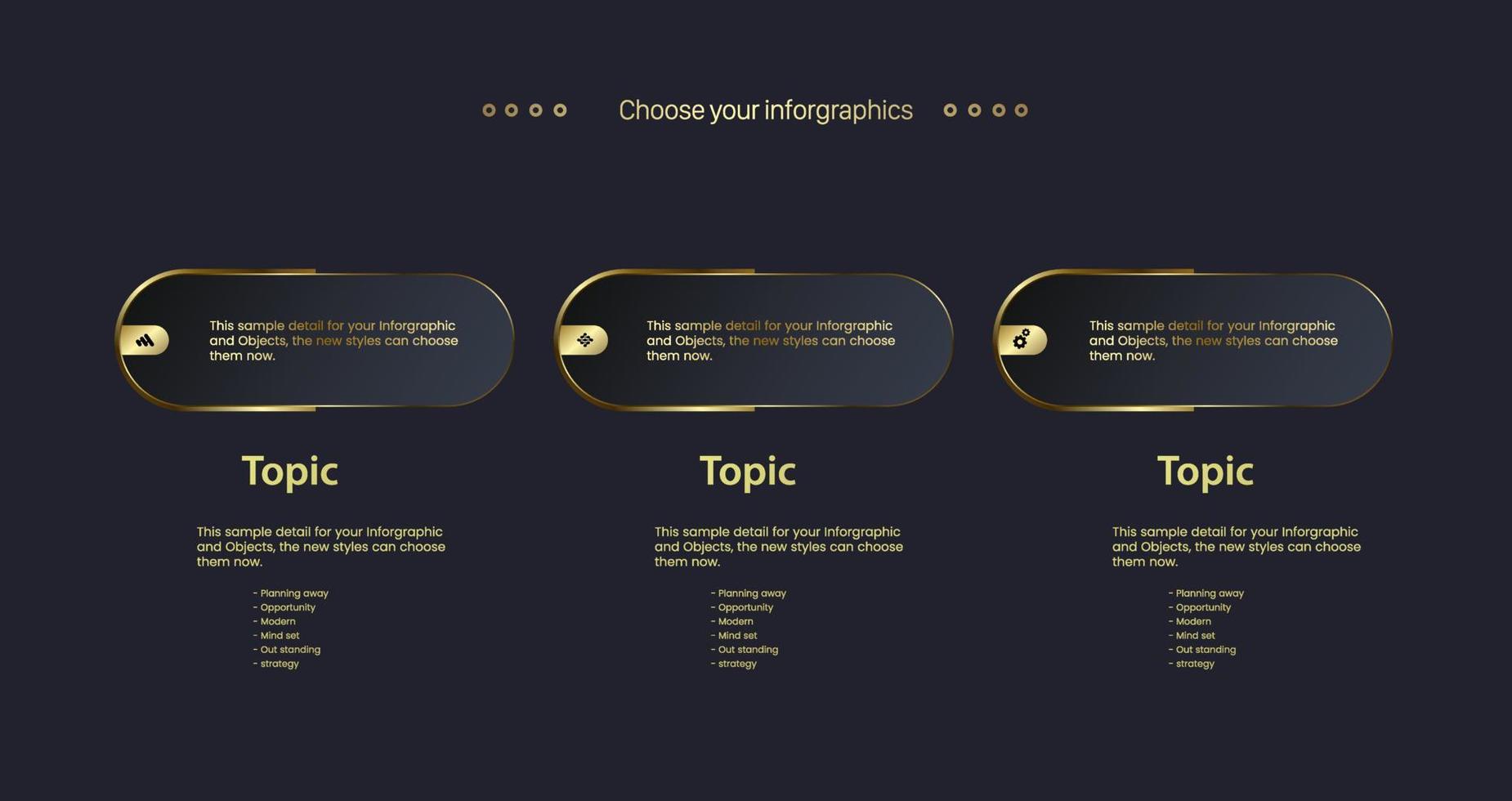 drie luxe knoppen geometrische nummers van infographic ontwerp, met drie gouden opties en pictogrammen in sjablonen voor getallenconcept. gebruikt in presentaties, zakelijke en financiële banners vectorontwerp vector