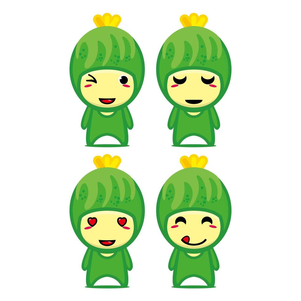 set collectie van schattige komkommer mascotte ontwerp karakter. geïsoleerd op een witte achtergrond. schattig karakter mascotte logo idee bundel concept vector
