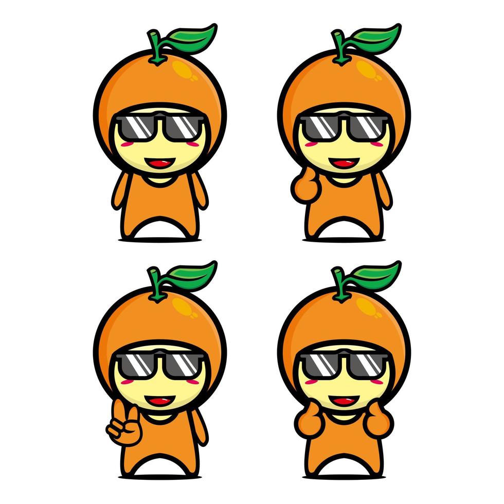 set collectie van schattige oranje mascotte ontwerp karakter. geïsoleerd op een witte achtergrond. schattig karakter mascotte logo idee bundel concept vector