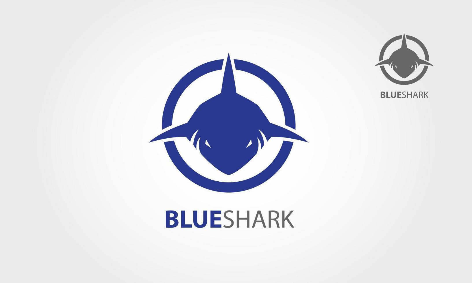blauwe haai vector logo sjabloon. frontale hoofd van haai vector logo illustratie. het symboliseert agressie, druk, kracht, snelheid, aanval.