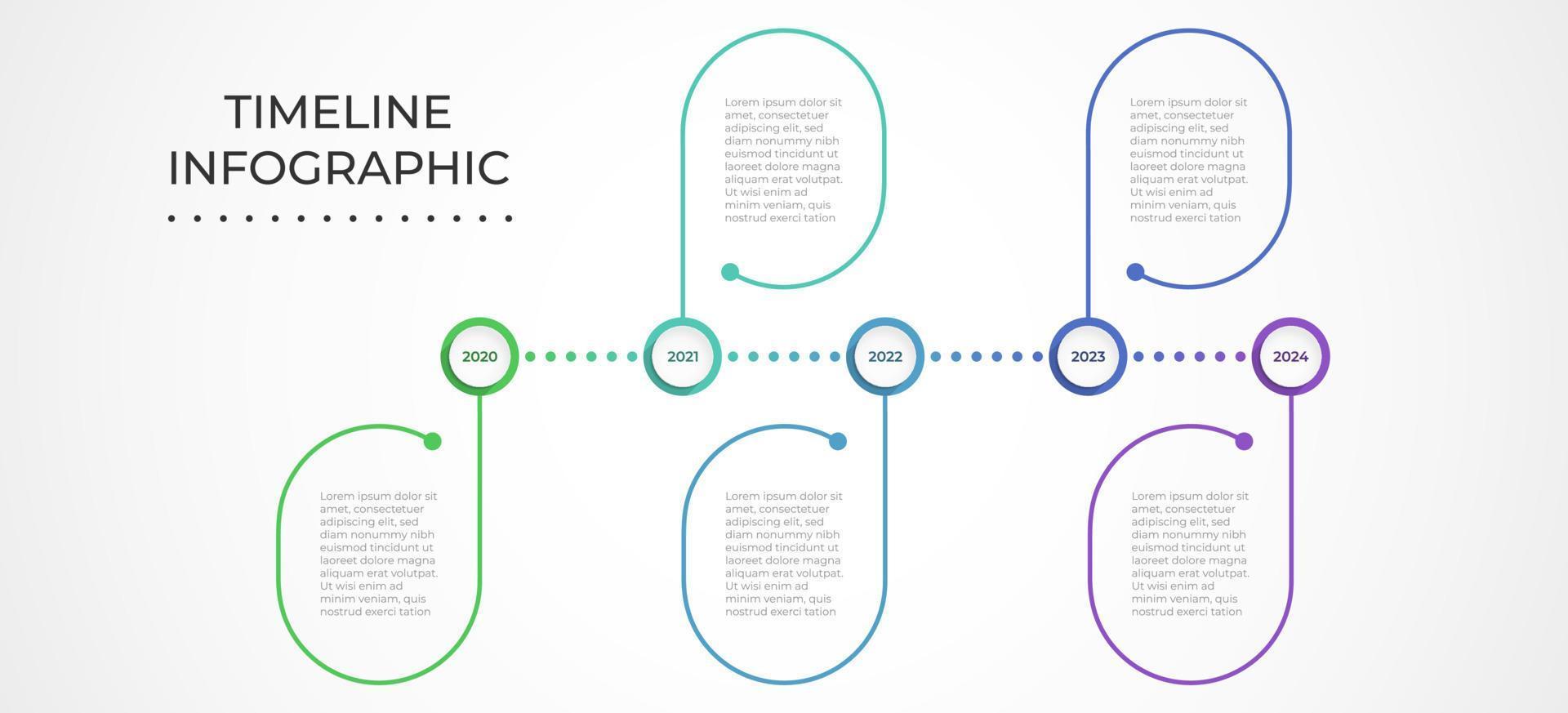 tijdlijn infographics sjabloon. presentatie zakelijke infographic met 5 secties. vectorontwerp voor brochure, diagram, workflow, webdesign, jaarverslag. vector