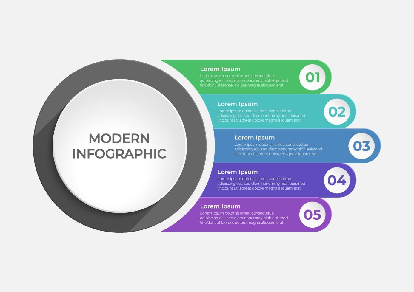 moderne infographics-sjabloon. presentatie zakelijke infographic in 5 stappen. vector zakelijke sjabloon voor presentatie. de abstracte elementen van grafiek, diagram met stappen, opties, onderdelen of processen.