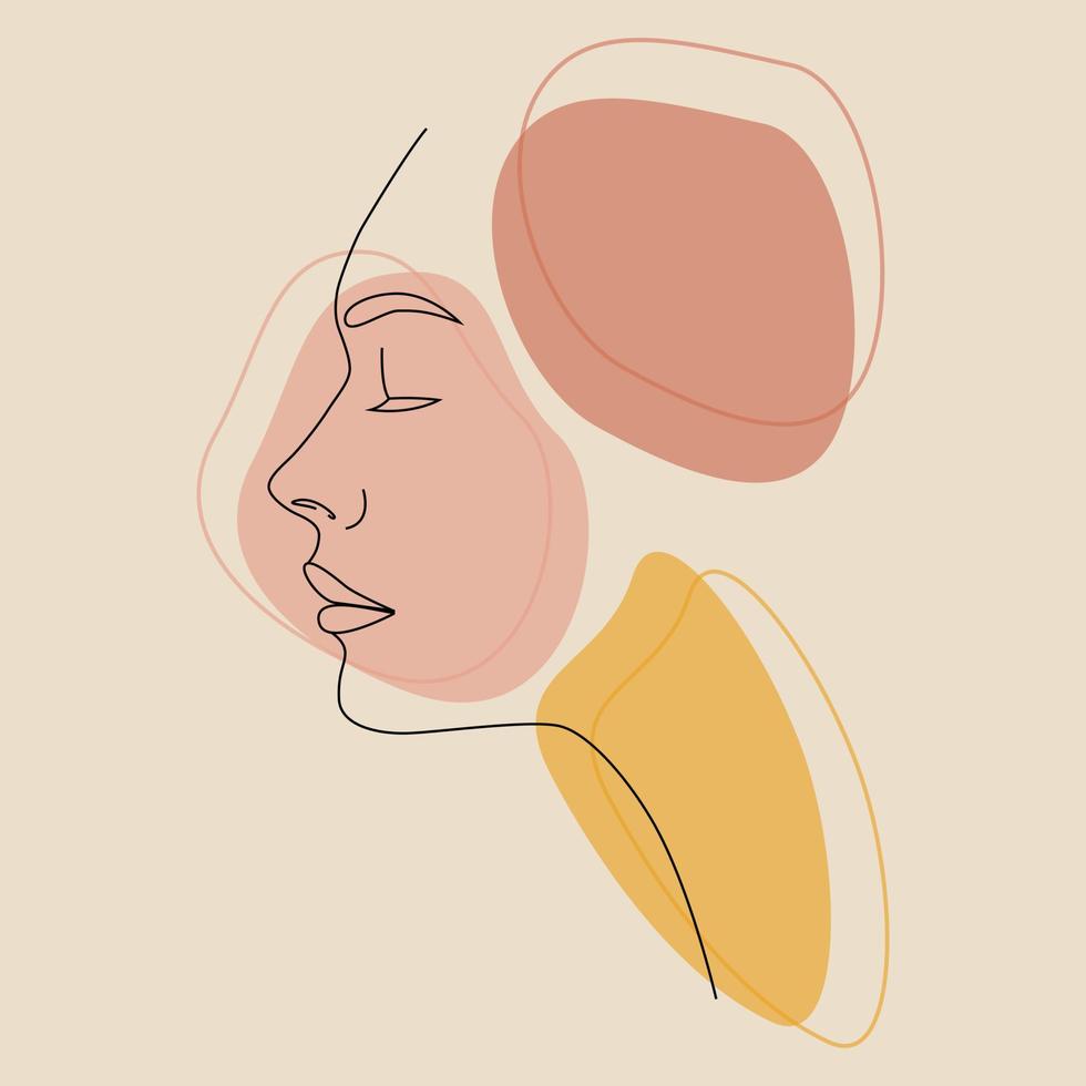 portret. het gezicht van een vrouw en gekleurde vlekken. continu tekenen in één lijn. vector