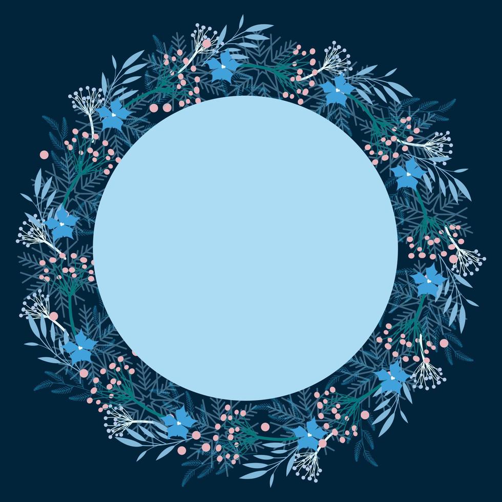 een nieuwjaarskaart, met bladeren en bloemen in blauwe tinten. vector