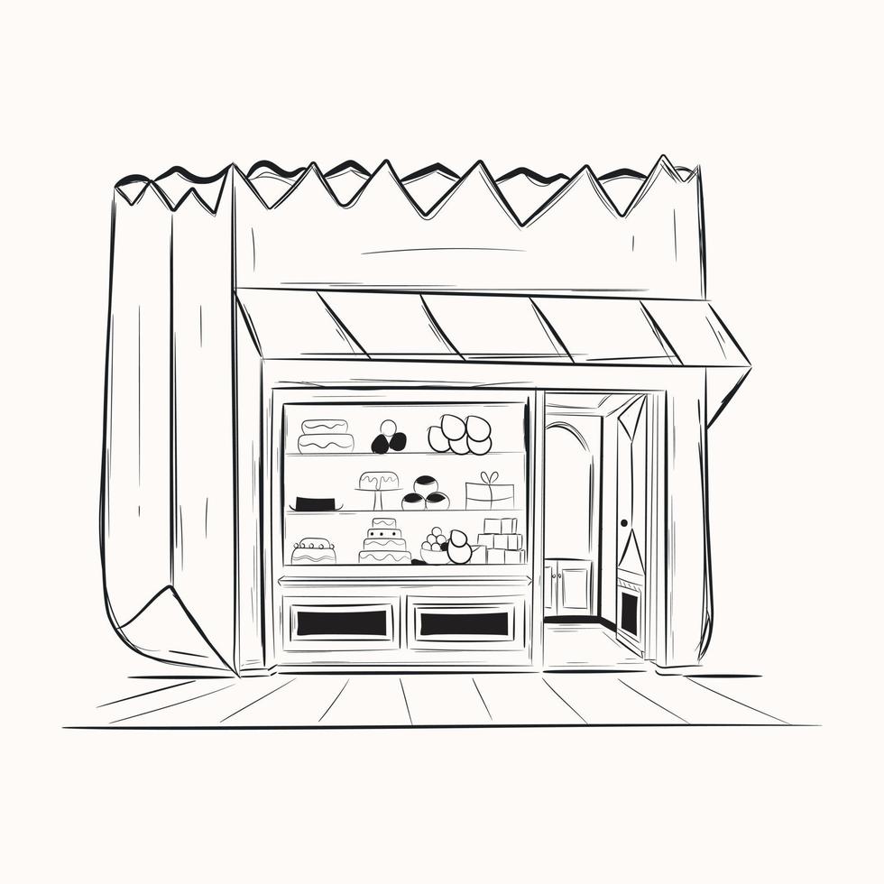 pak deze doodle illustratie van een kruidenierswinkel vector