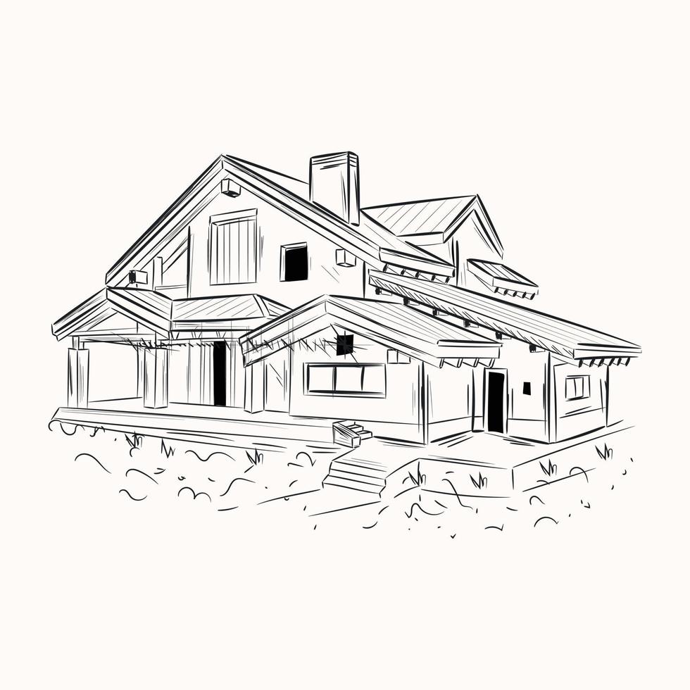 een schaalbare handgetekende illustratie van huis vector