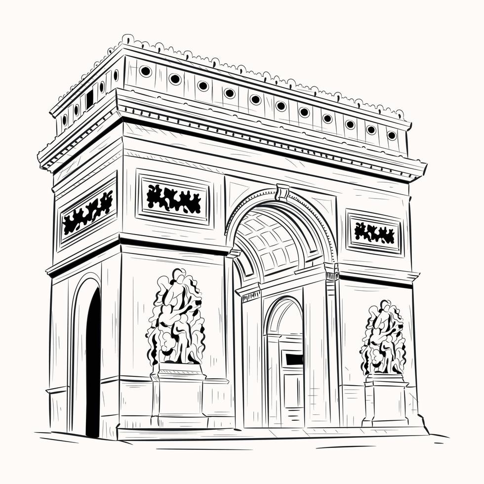 handgetekende illustratie van arch de triomphe klaar voor gebruik vector