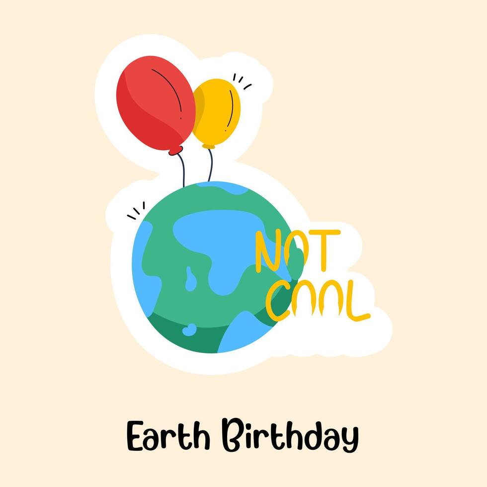 planeet met ballonnen, concept van aarde verjaardag platte sticker vector