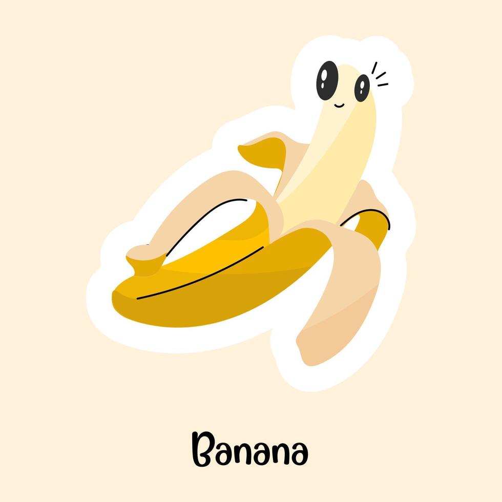 gezonde en biologische voeding, platte sticker van banaan vector