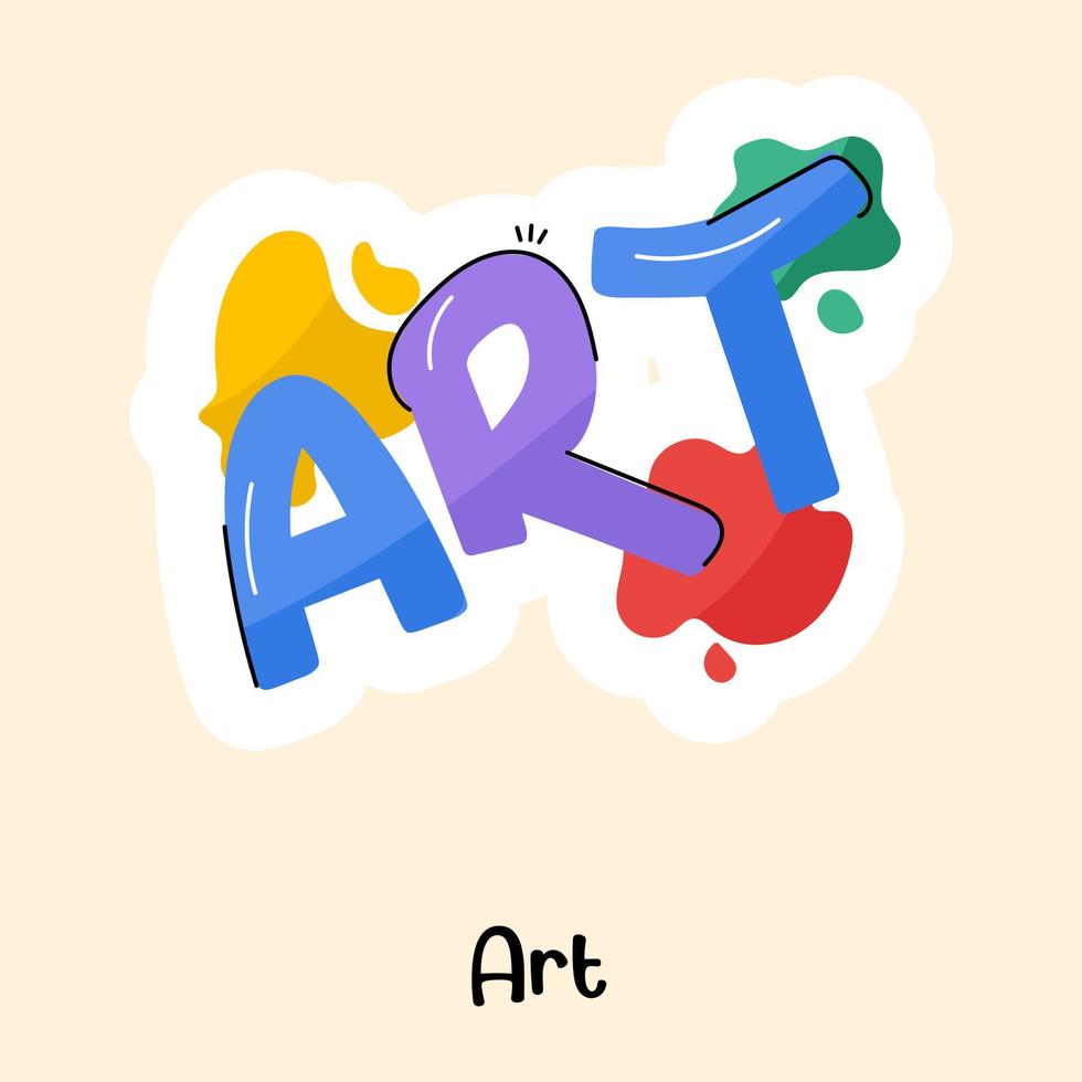 een platte sticker van kunst, mooi kleurenspetterwoord vector