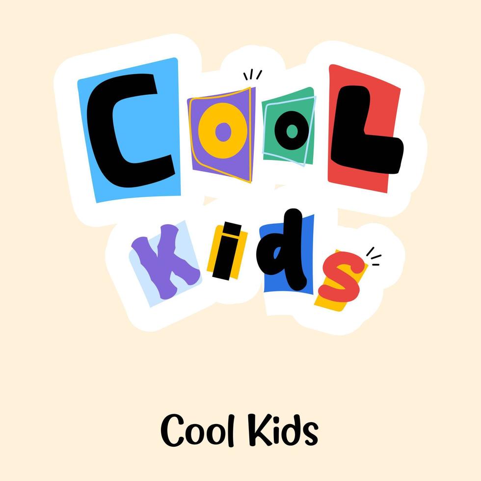 belettering stijl, platte sticker van coole kids vector