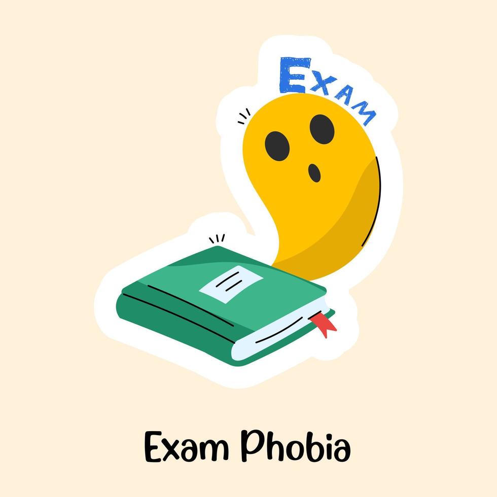 geest met boek, platte sticker van examenfobie vector