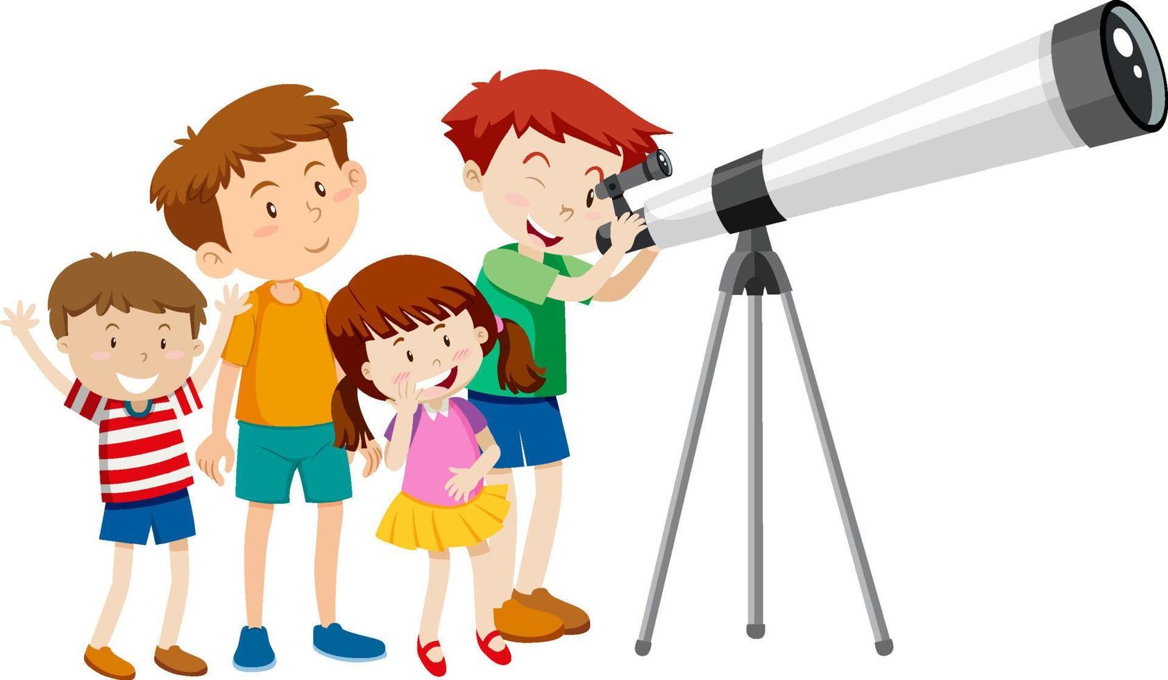 veel kinderen kijken door een telescoop vector