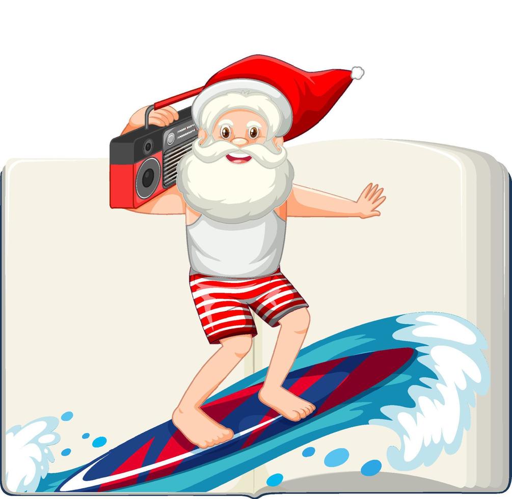 zomerkerstmis met de kerstman op surfplank vector