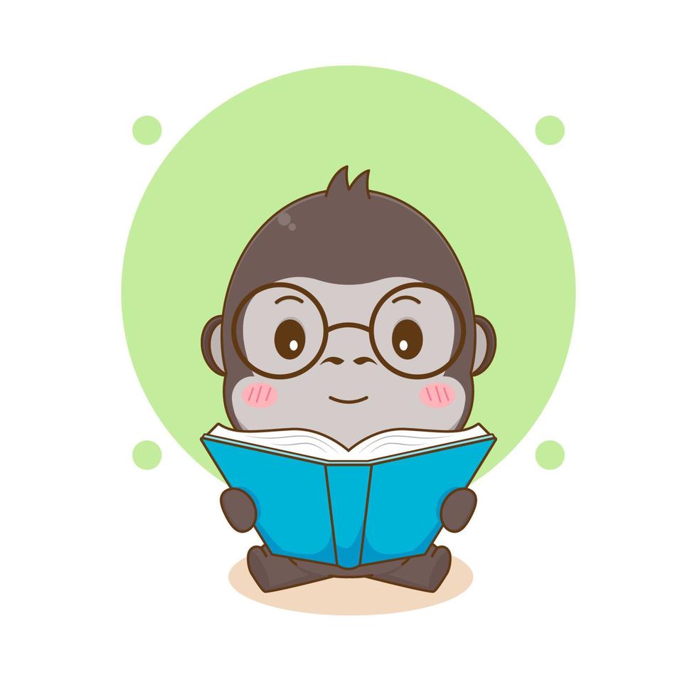 schattig nerd gorilla leesboek met bril stripfiguur illustratie vector