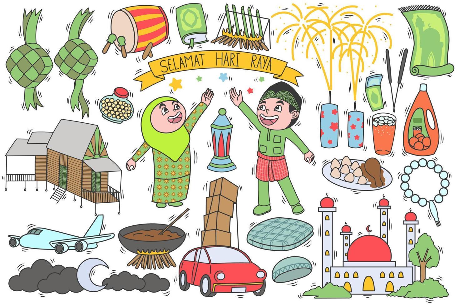 selamat hari raya of balik kampung betekent eid mubarak voor moslims vector