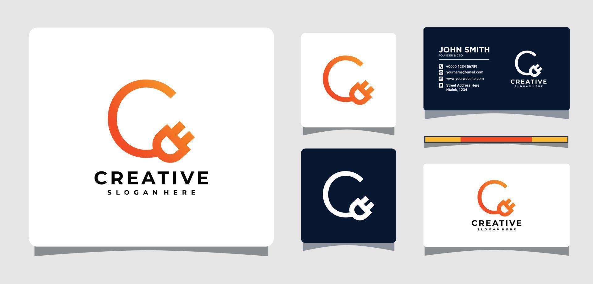 letter c stekker logo sjabloon met visitekaartje ontwerp inspiratie vector