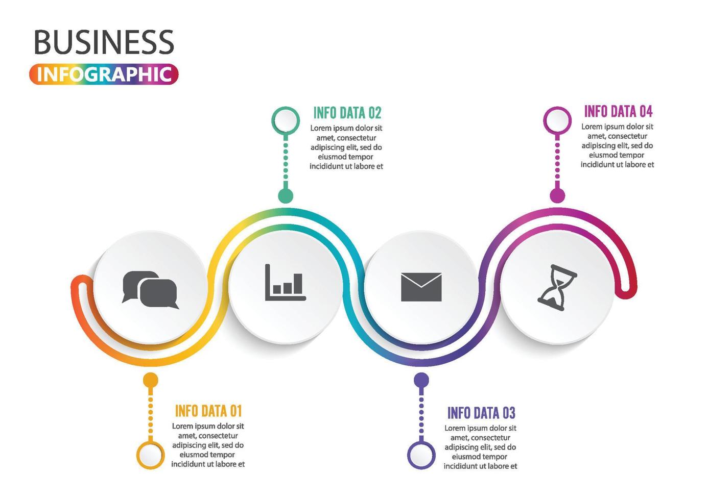 vier stappen infographics - kan een strategie, workflow of teamwerk illustreren. vector