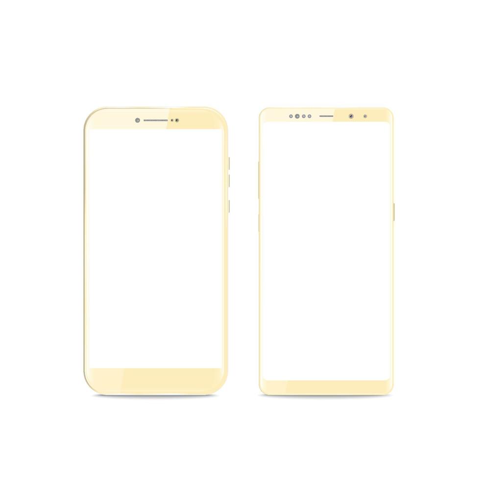 nieuwe realistische mobiele gouden smartphone moderne stijl. vector smartphone geïsoleerd op een witte achtergrond. set vectormodellen.