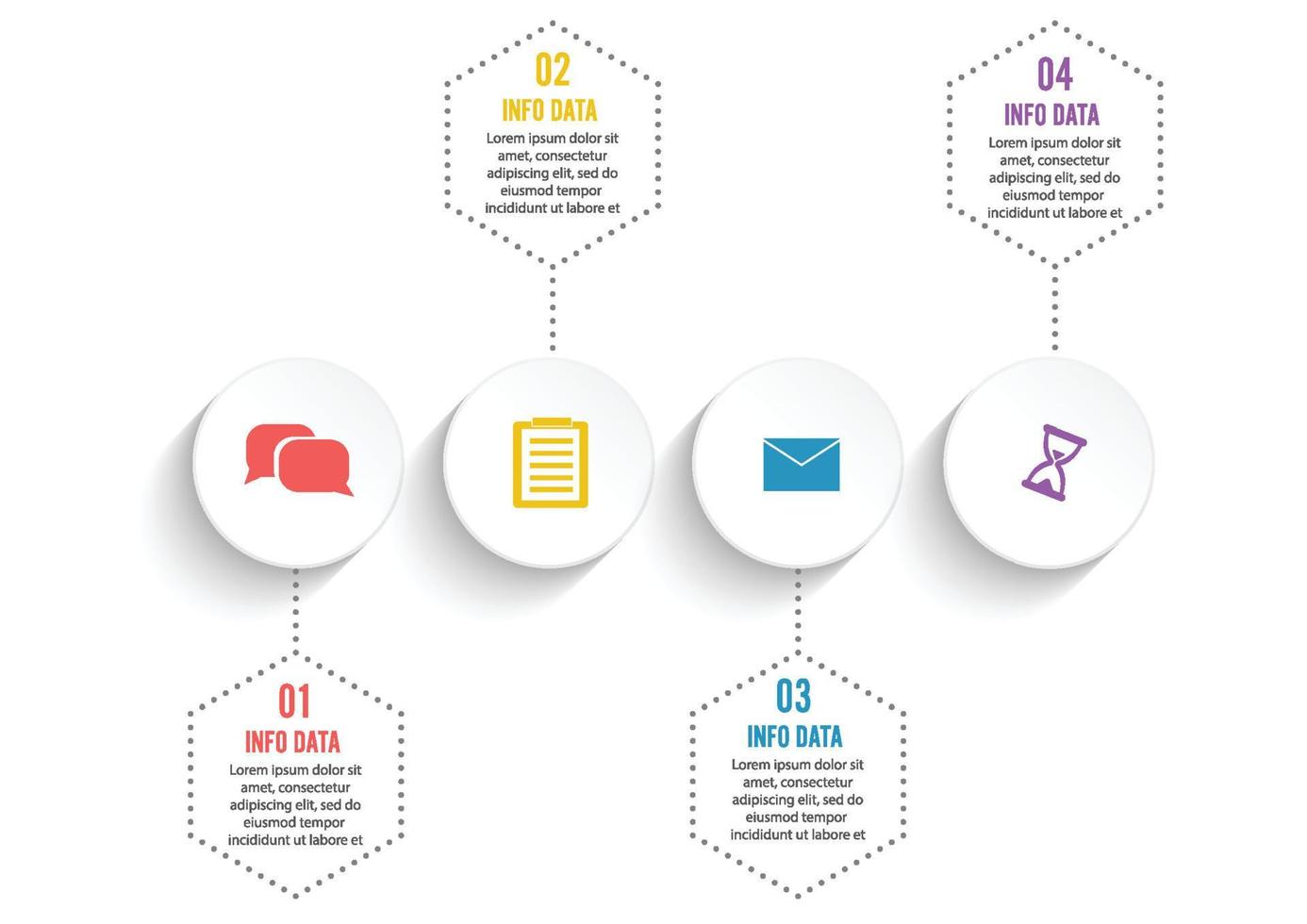 infographic ontwerp vector en marketing pictogrammen kunnen worden gebruikt voor de indeling van de werkstroom, diagram, jaarverslag, webdesign. bedrijfsconcept met 4 opties, stappen of processen.