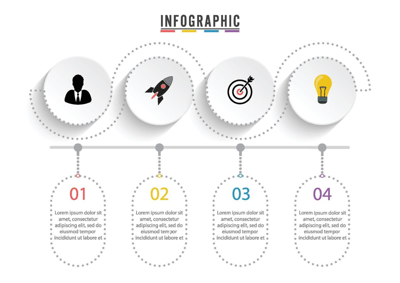 infographic ontwerp vector en marketing pictogrammen kunnen worden gebruikt voor de indeling van de werkstroom, diagram, jaarverslag, webdesign. bedrijfsconcept met 4 opties, stappen of processen.