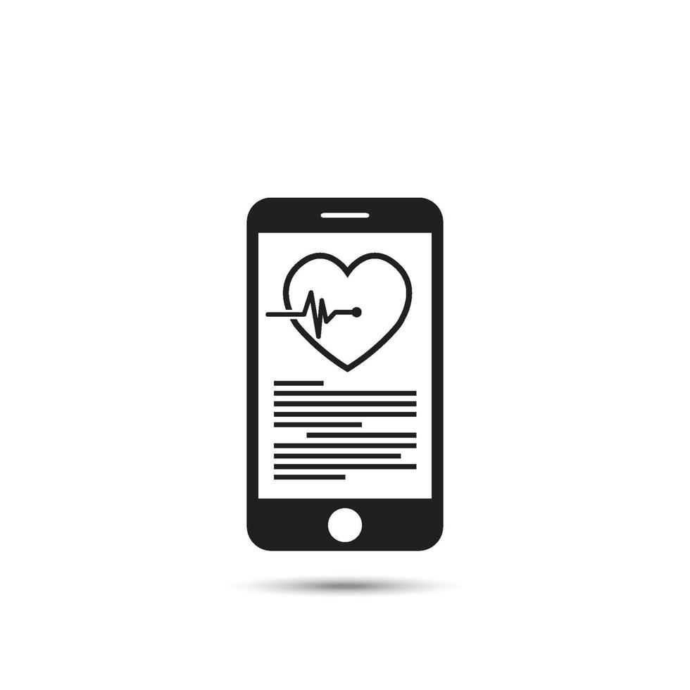 mhealth concept met smartphone en rood hart, vector silhouette