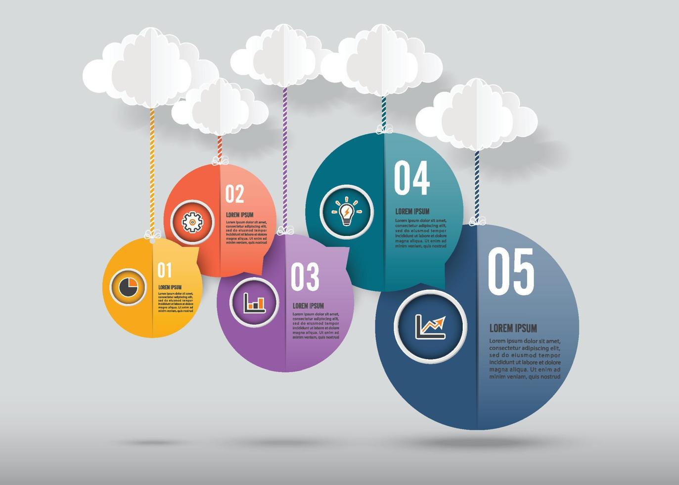 infographics ontwerp vector en marketing pictogrammen kunnen worden gebruikt voor werkstroom layout, diagram, jaarverslag, webdesign. bedrijfsconcept met 5 opties, stappen of processen.