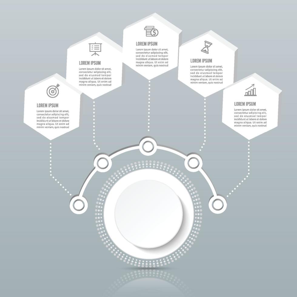 vector infographic sjabloon met 3D-papieren label, geïntegreerde kringen. bedrijfsconcept met opties. voor inhoud, diagram, stroomdiagram, stappen, onderdelen, tijdlijninfographics, werkstroomlay-out, grafiek