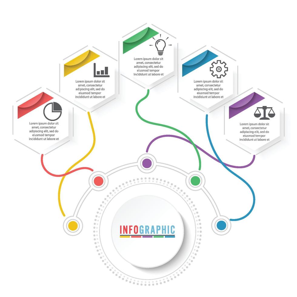 vector infographic sjabloon met 3D-papieren label, geïntegreerde kringen. bedrijfsconcept met opties. voor inhoud, diagram, stroomdiagram, stappen, onderdelen, tijdlijninfographics, werkstroomlay-out, grafiek