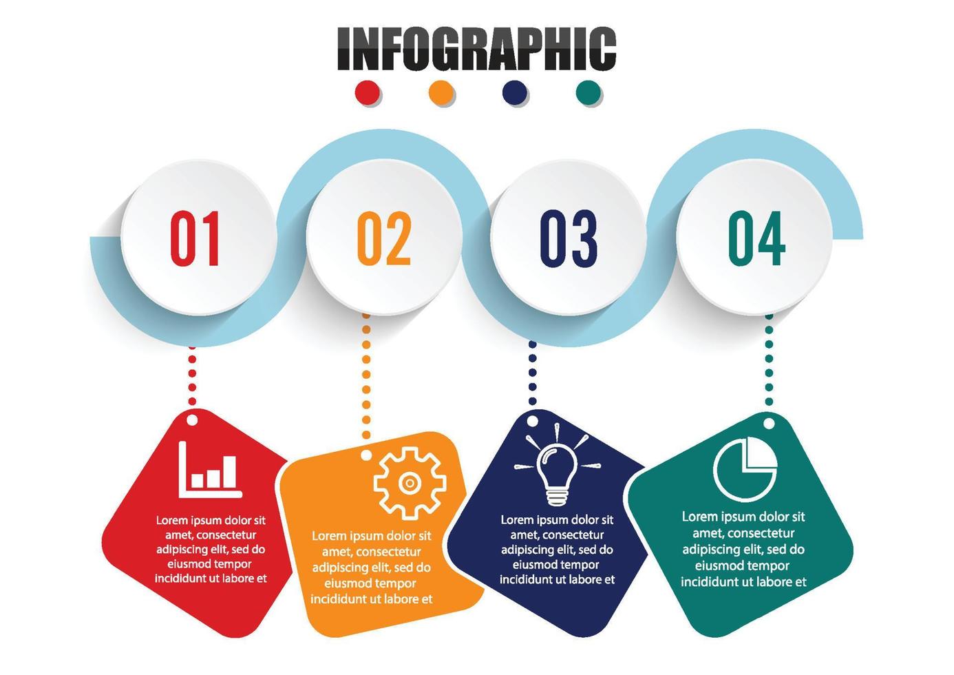 infographic ontwerp vector en marketing pictogrammen kunnen worden gebruikt voor de indeling van de werkstroom, diagram, jaarverslag, webdesign. bedrijfsconcept met 4 opties, stappen of processen.