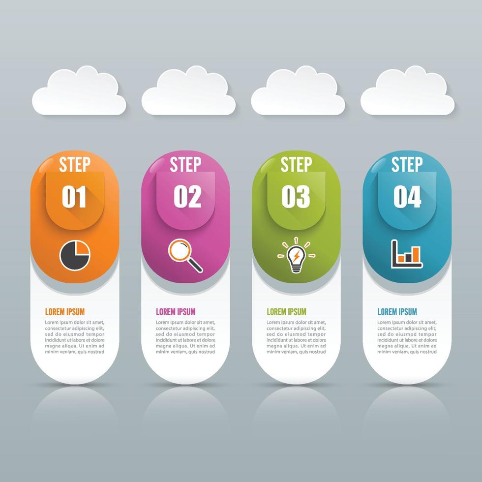 infographics ontwerp vector en marketing pictogrammen kunnen worden gebruikt voor werkstroom layout, diagram, jaarverslag, webdesign. bedrijfsconcept met 4 opties, stappen of processen.