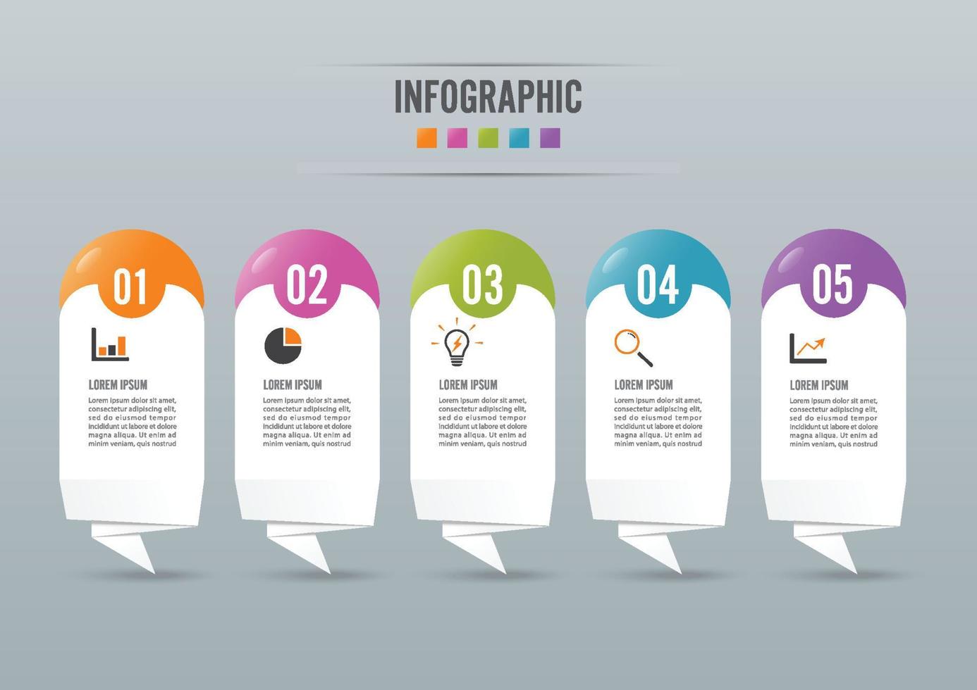 infographics ontwerp vector en marketing pictogrammen kunnen worden gebruikt voor werkstroom layout, diagram, jaarverslag, webdesign. bedrijfsconcept met 5 opties, stappen of processen.