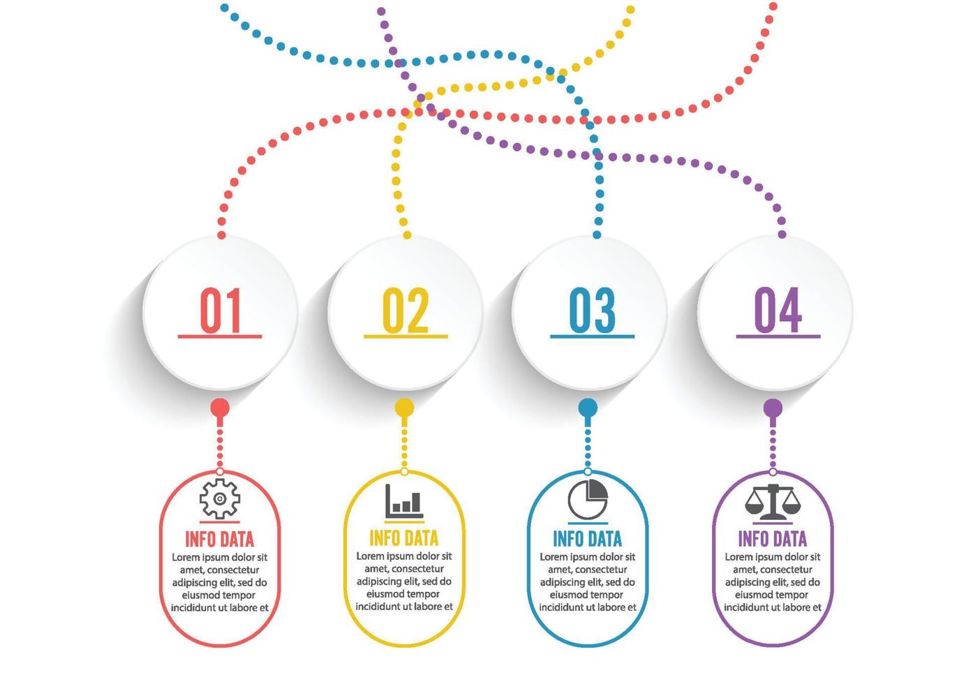 infographic ontwerp vector en marketing pictogrammen kunnen worden gebruikt voor de indeling van de werkstroom, diagram, jaarverslag, webdesign. bedrijfsconcept met 4 opties, stappen of processen.