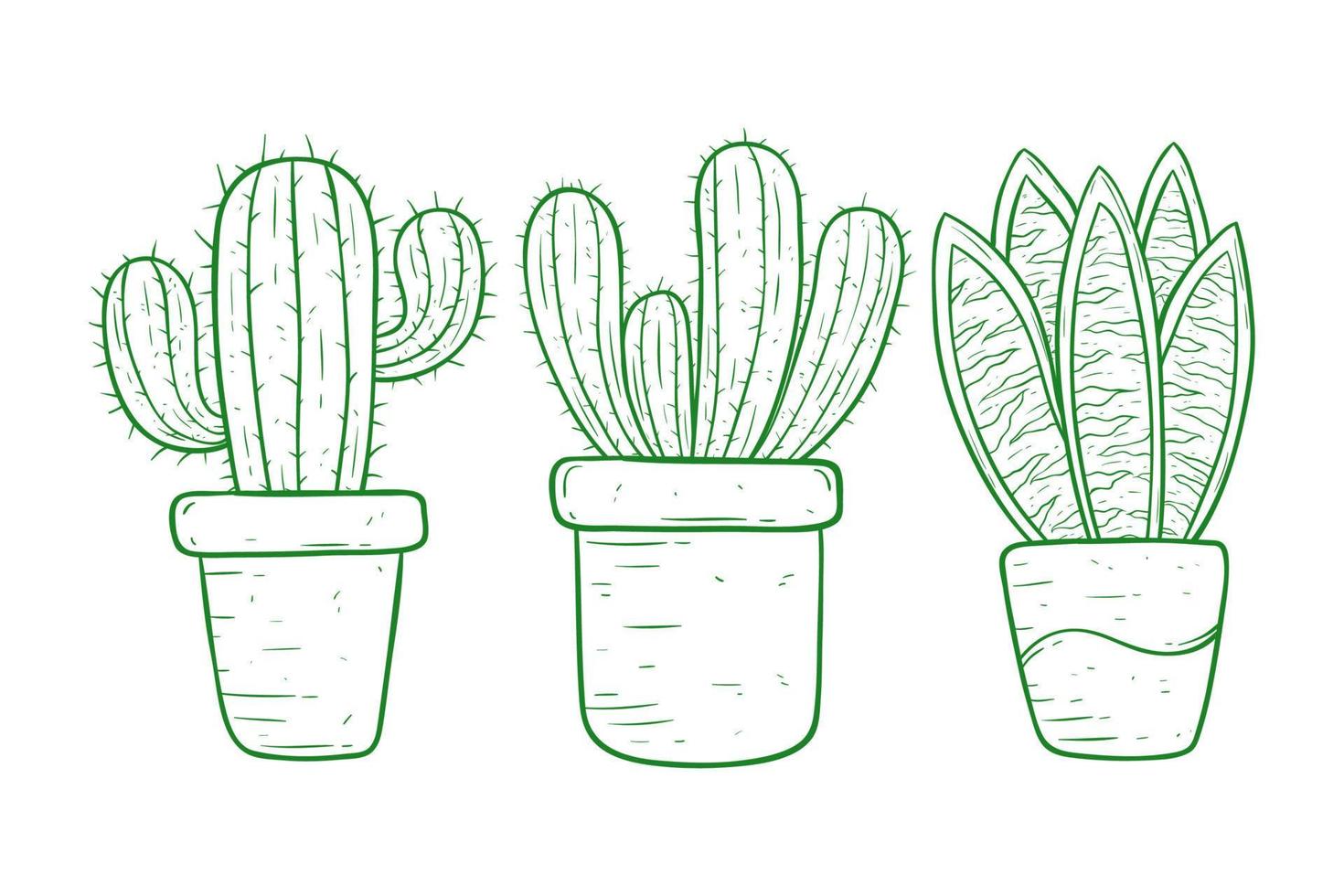 handgetekende cactuscollectie in een pot vector