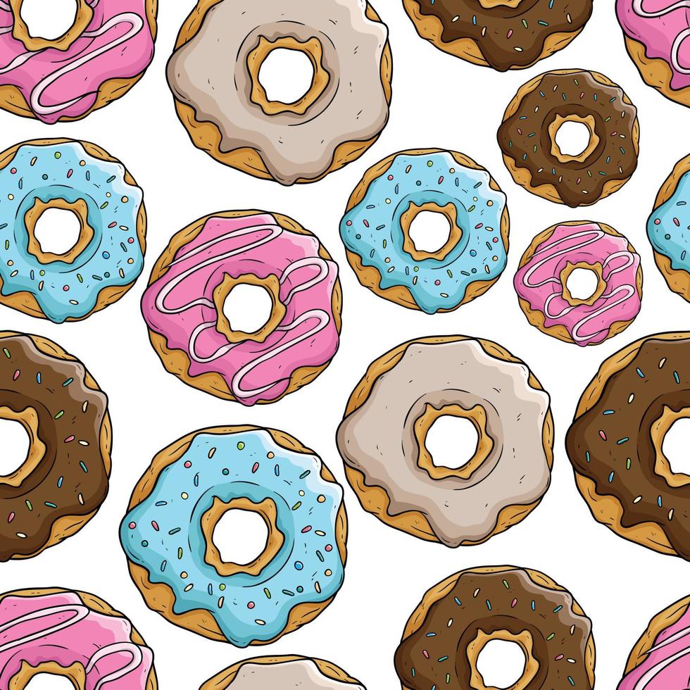 heerlijke donut in naadloos patroon met kleurrijke topping vector