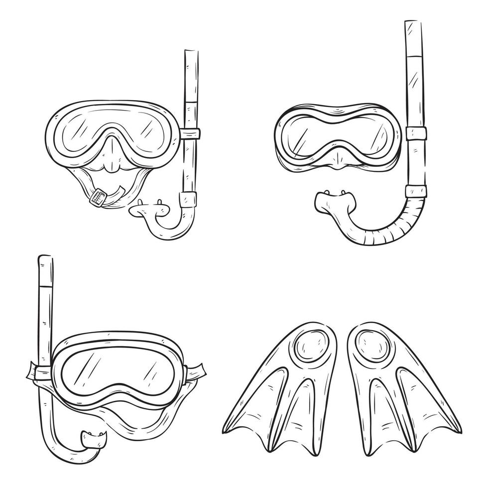 set zwembrillen met handgetekende stijl vector