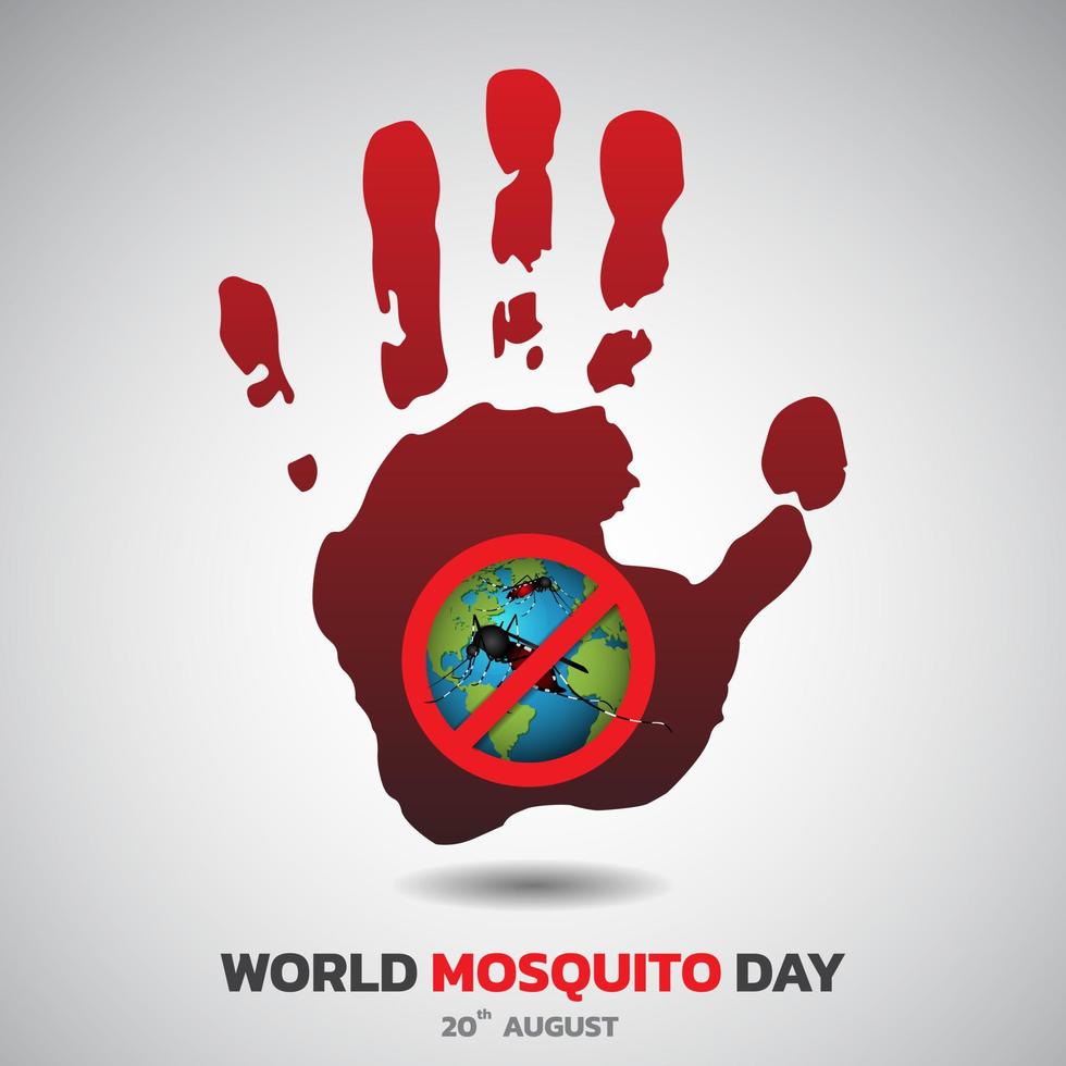 mugvector met de achtergrond van de wereldkaart, de dag van de wereldmug, malariadag, knokkelkoorts. vector