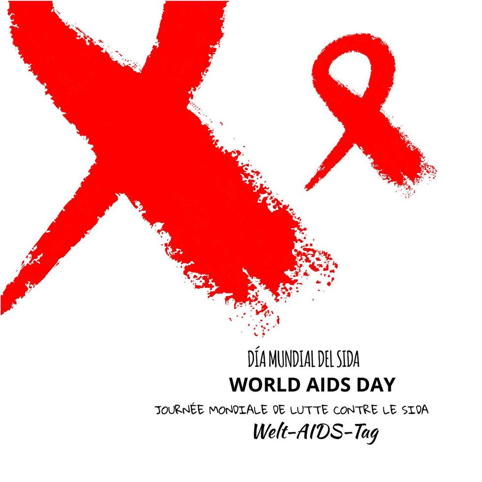 symbool helpt gestileerd rood lint. tekst wereld aids dag in verschillende talen vector