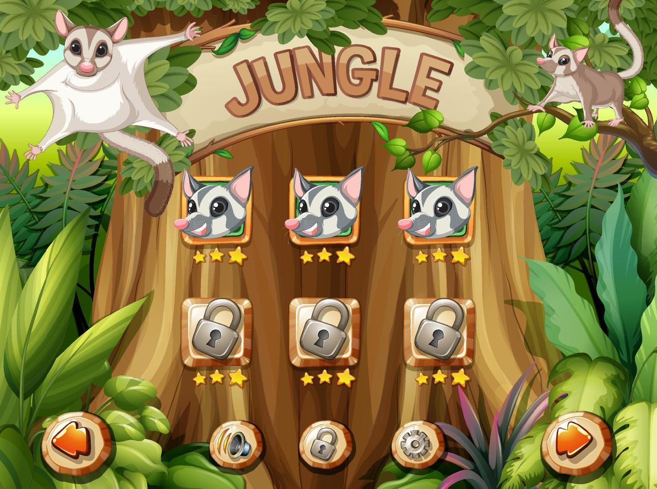 spelsjabloon met suikerzweefvliegtuigen in de jungle vector