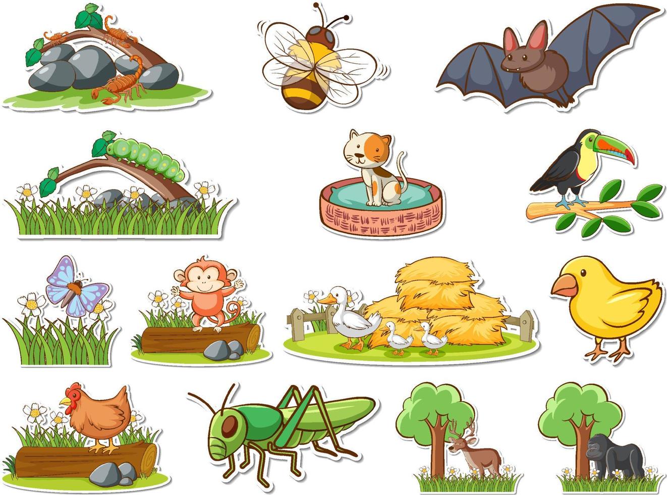 stickerset van cartoon wilde dieren vector