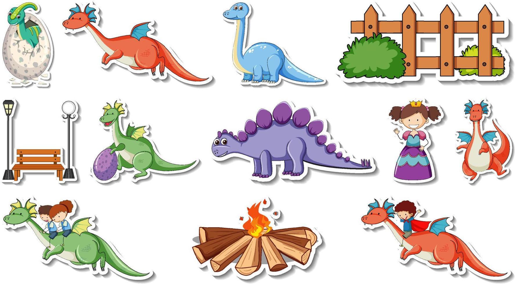 stickerset van fantasie sprookjes stripfiguren vector