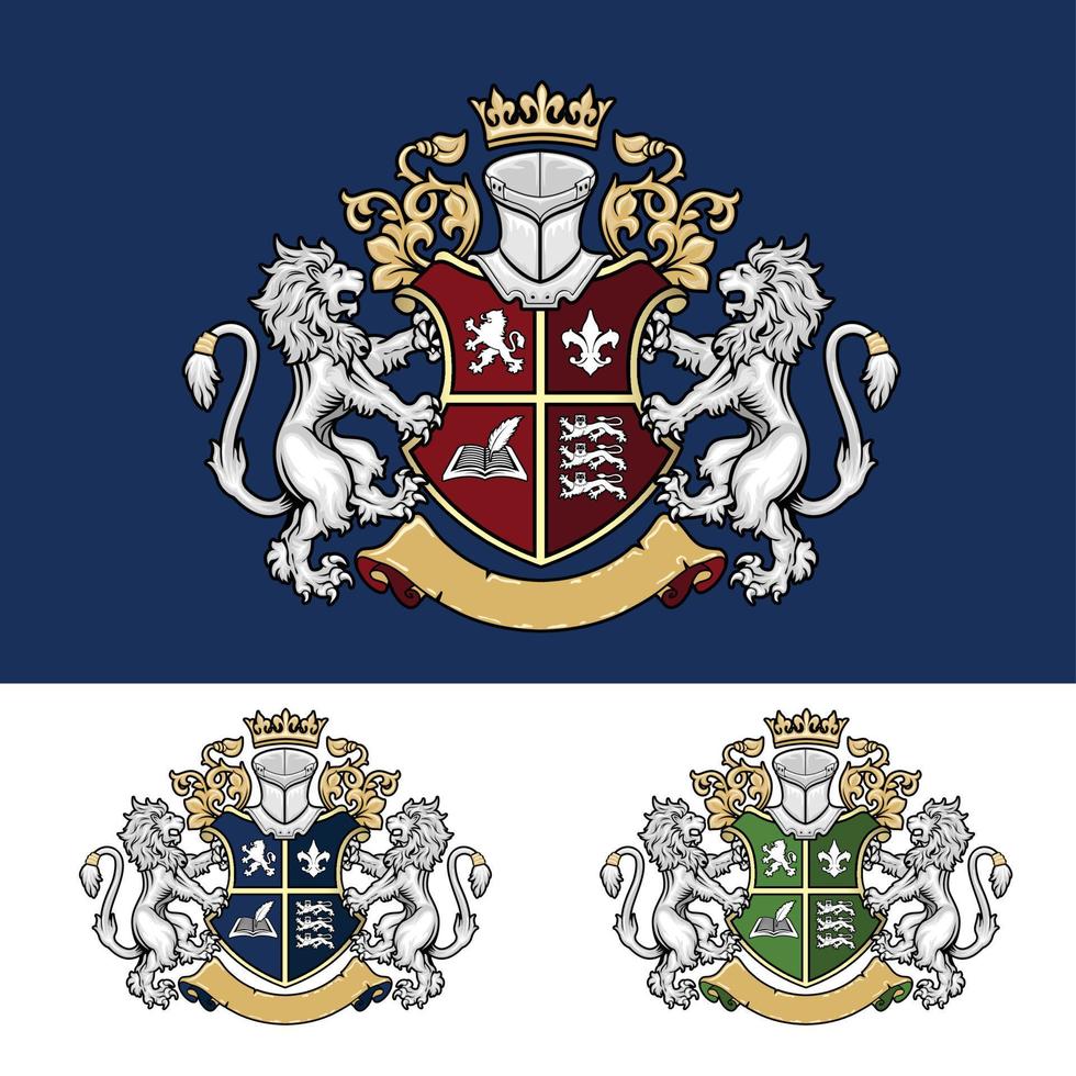 luxe kuif wapenschild leeuw logo ontwerpsjabloon vector