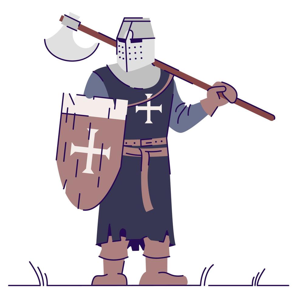 templar ridder met strijdbijl semi platte rgb kleur vectorillustratie. poserend figuur. live-action rollenspel. middeleeuws persoon geïsoleerd stripfiguur op witte achtergrond vector