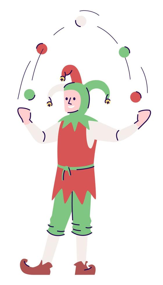 middeleeuwse entertainer jongleert semi platte rgb kleur vectorillustratie. poserend figuur. live-action rollenspel. middeleeuws persoon geïsoleerd stripfiguur op witte achtergrond vector