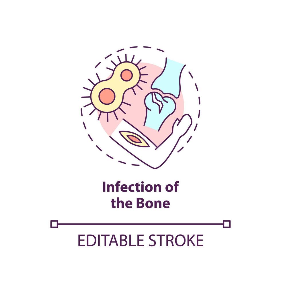 infectie van bot concept icoon. gemeenschappelijke gezamenlijke voorwaarde abstracte idee dunne lijn illustratie. symptomen van osteomyelitis. geïsoleerde overzichtstekening. bewerkbare streek. arial, talloze pro-bold lettertypen gebruikt vector